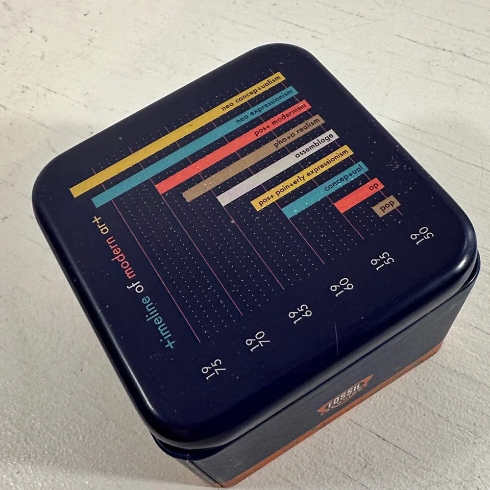 Vintage silver watch Fossil tin box